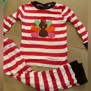 Smocked Auctions Thanksgiving Turkey Pajamas 3T Pink and White